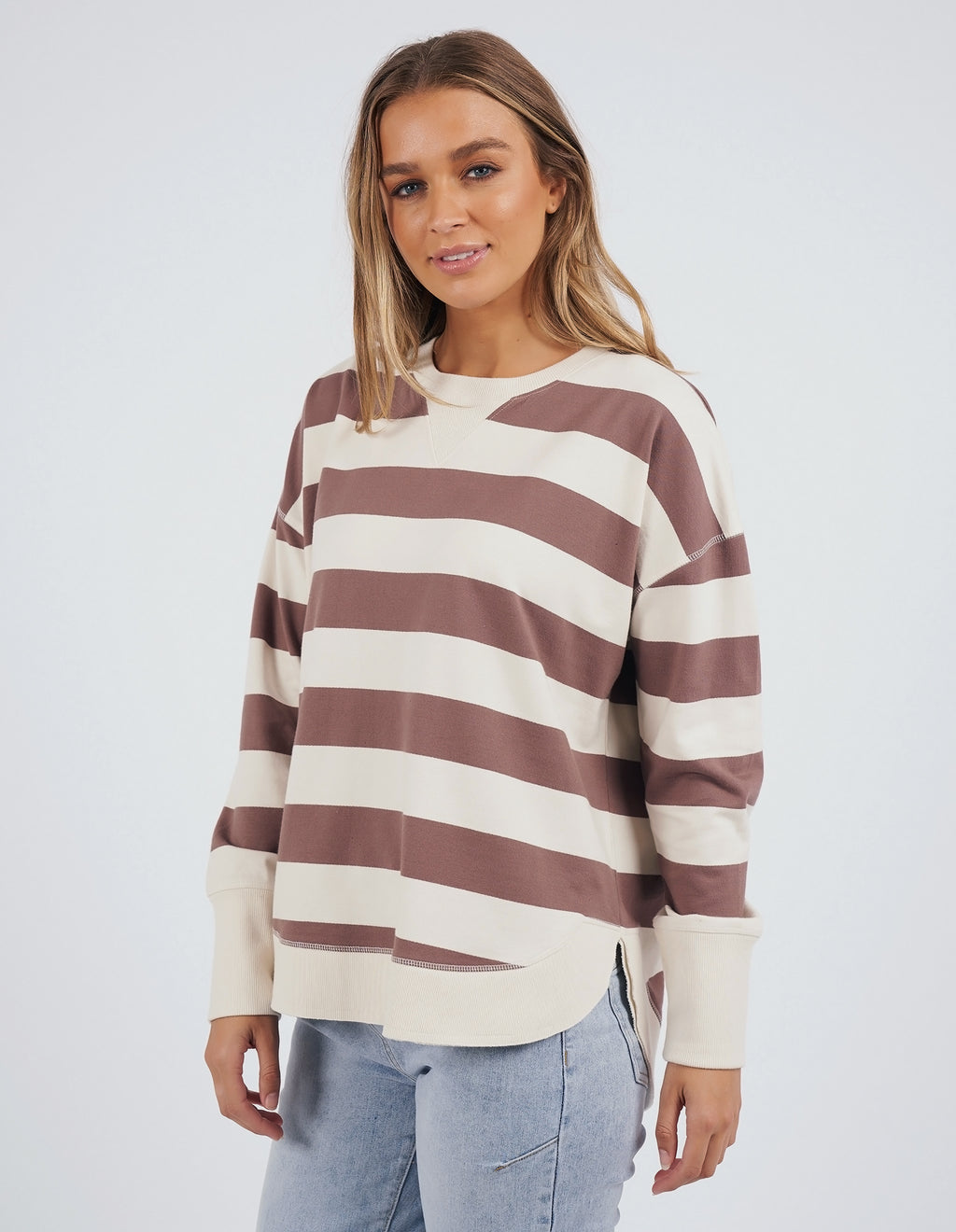 the stripe delilah crew from foxwood is a cotton long sleeve sweater