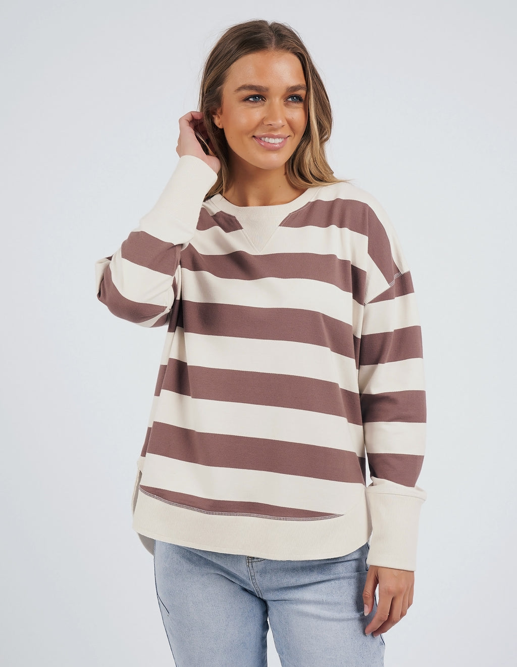 the stripe delilah crew from foxwood is a cotton long sleeve sweater