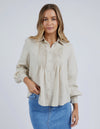 the toulouse blouse by foxwood is a linen long sleeve shirt with pintuck details