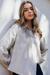 the toulouse blouse by foxwood is a linen long sleeve shirt with pintuck details