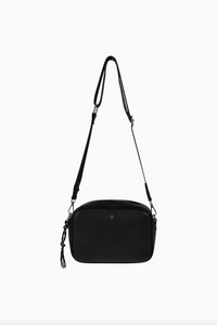 a black vegan leather crossbody bag by peta and jain