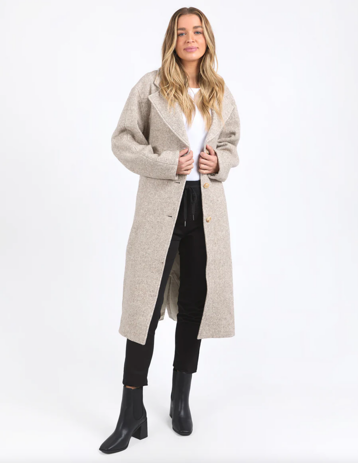 a stylish wool blend trench coat by foxwood in beige