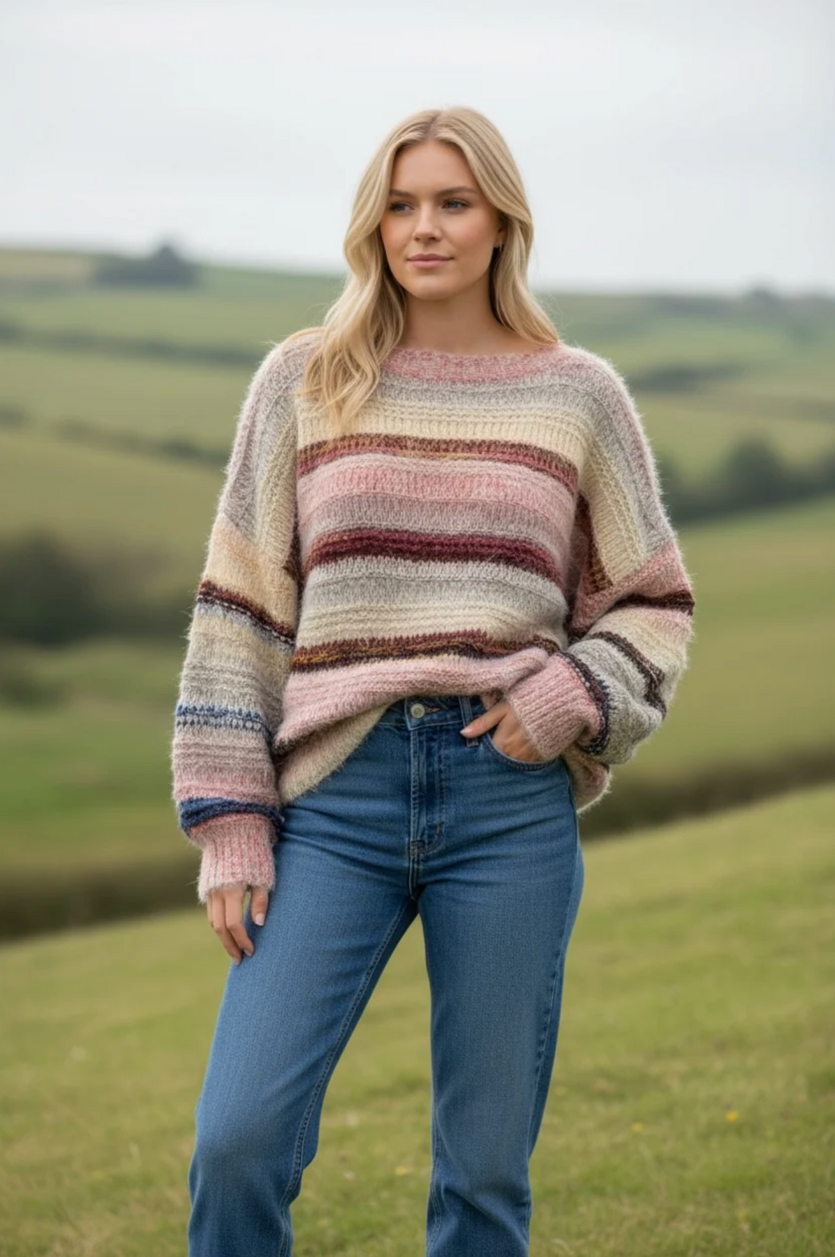 Willow Cosy Stripe Knit - Blush