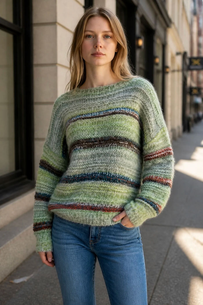 Willow Cosy Stripe Knit - Green