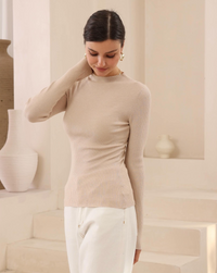 a long sleeve winter high neck wool blend knit top by iris maxi