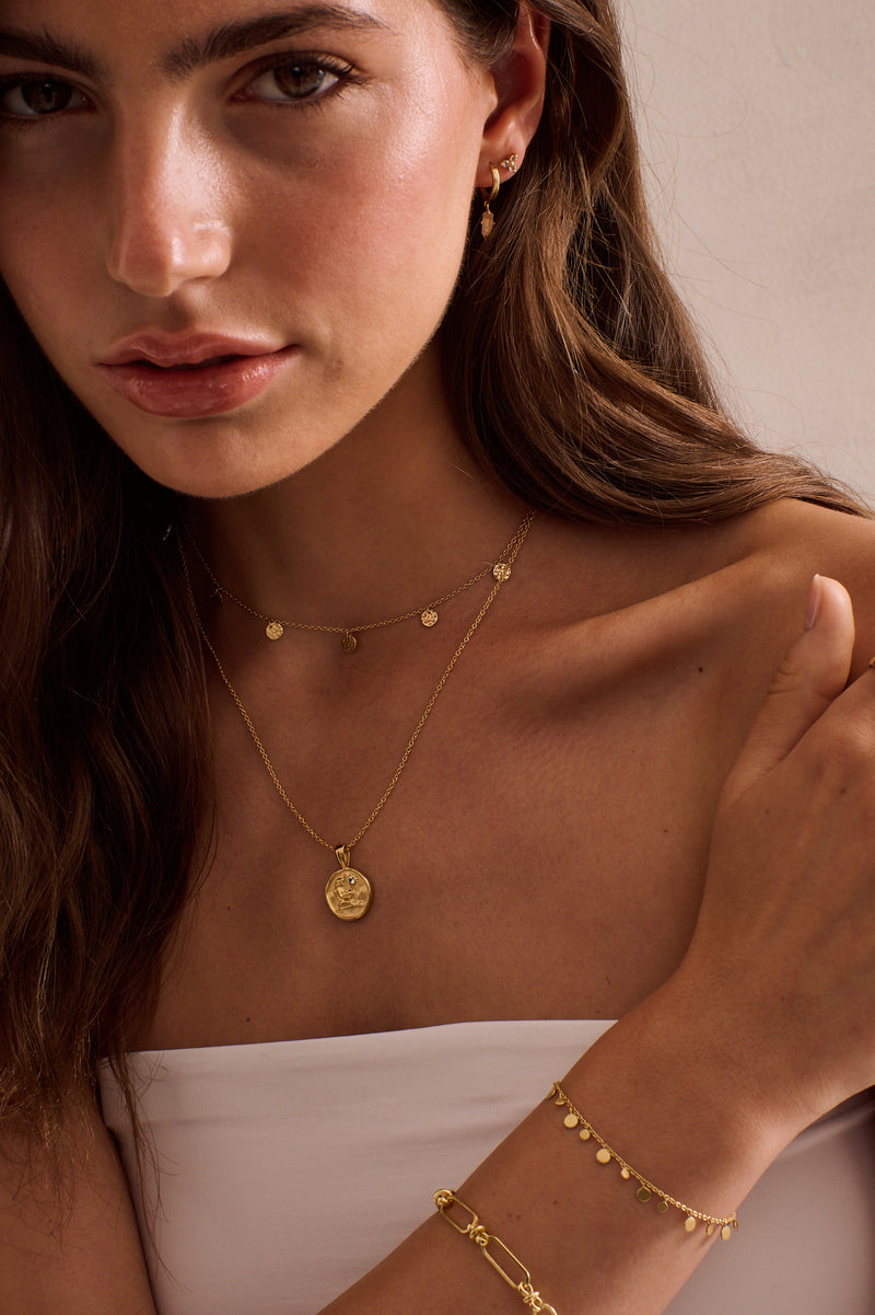 Murkani Aquarius Necklace - Zodiac series in 18 karat yellow gold plate with white topaz