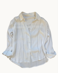 ainsley button shirt by little lies is a pin stripe long sleeve collared top for winter