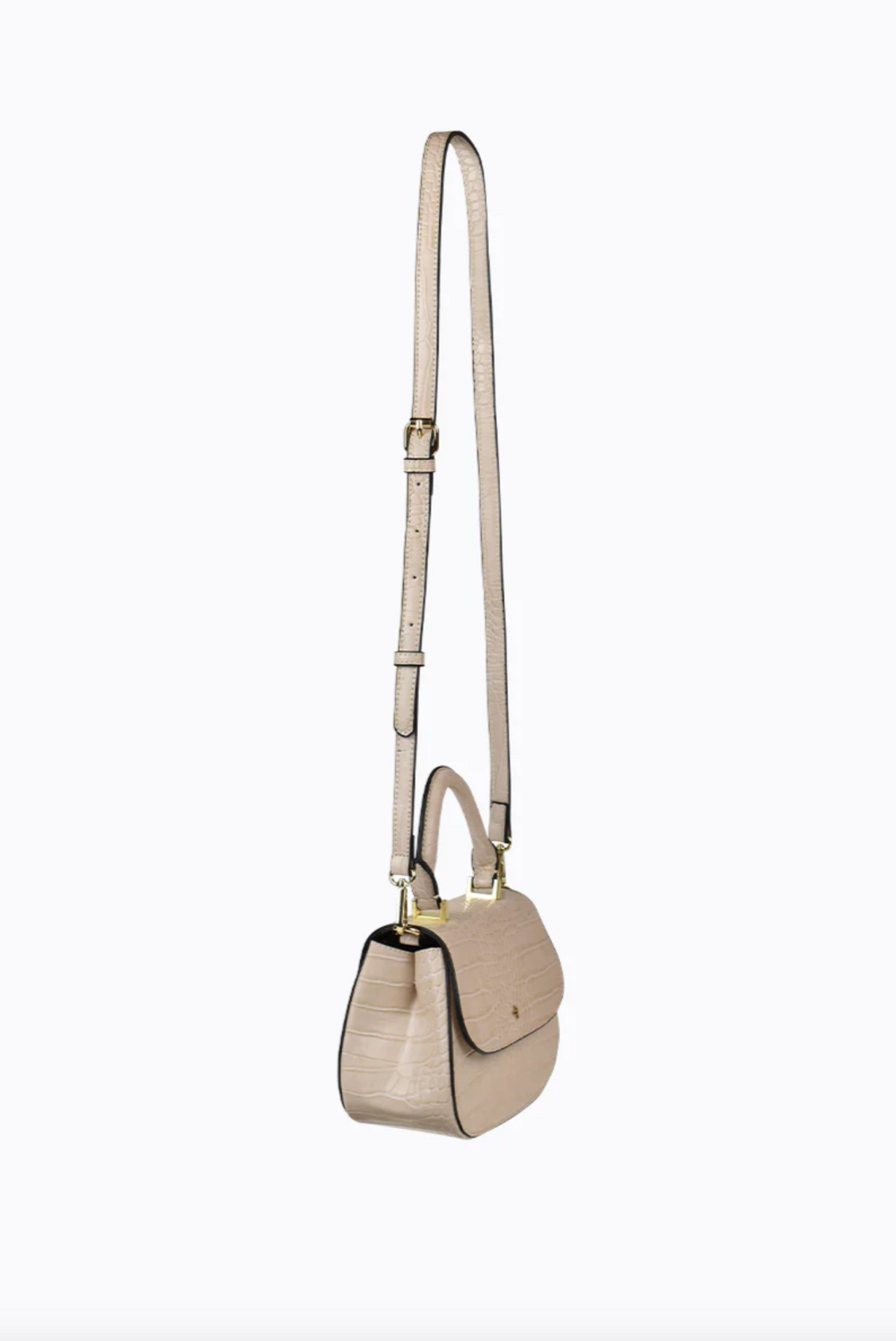 amalie crossbody bag by peta and jain is a vegan leather bag with a top handle in nude croc