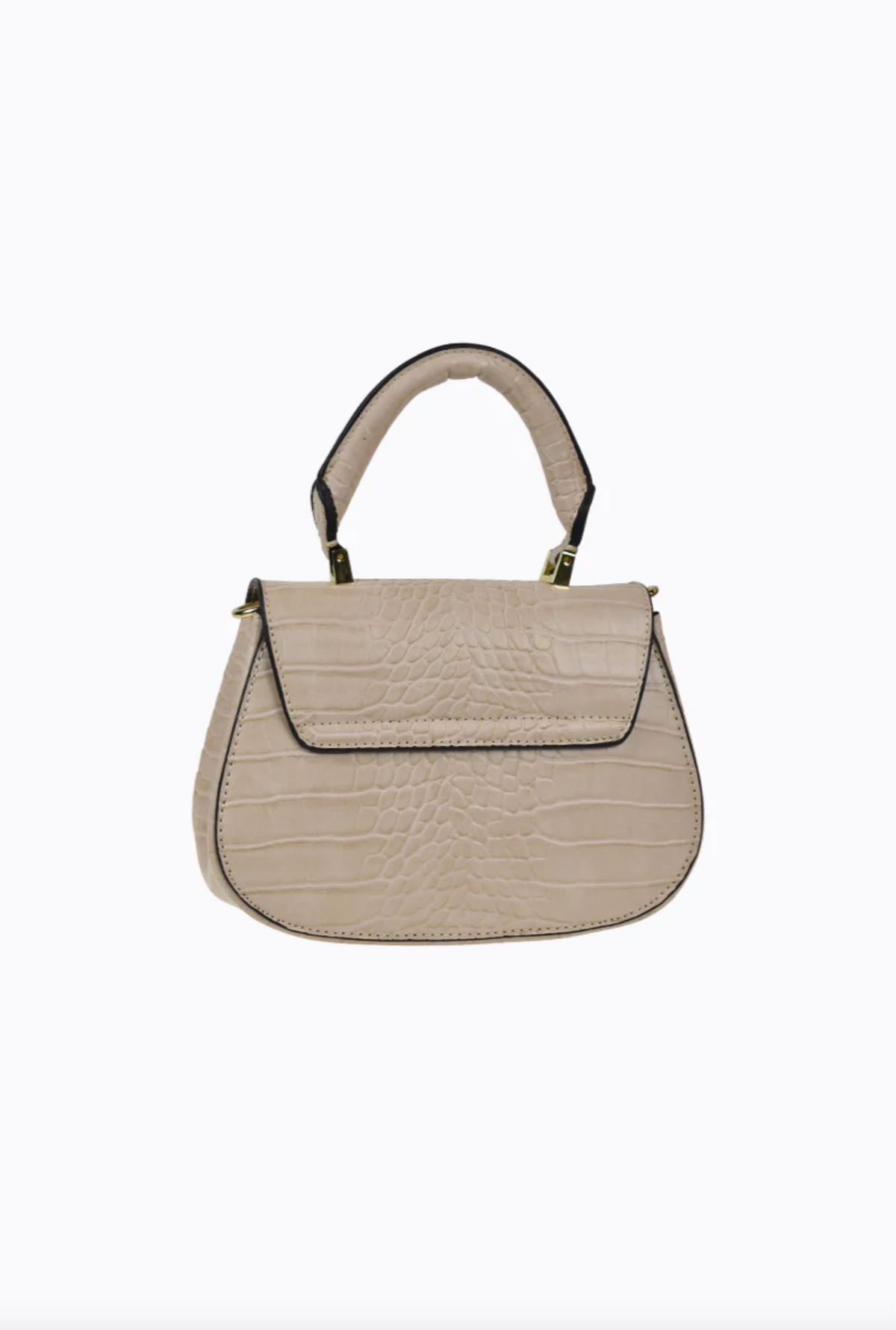 amalie crossbody bag by peta and jain is a vegan leather bag with a top handle in nude croc