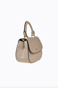 amalie crossbody bag by peta and jain is a vegan leather bag with a top handle in nude croc