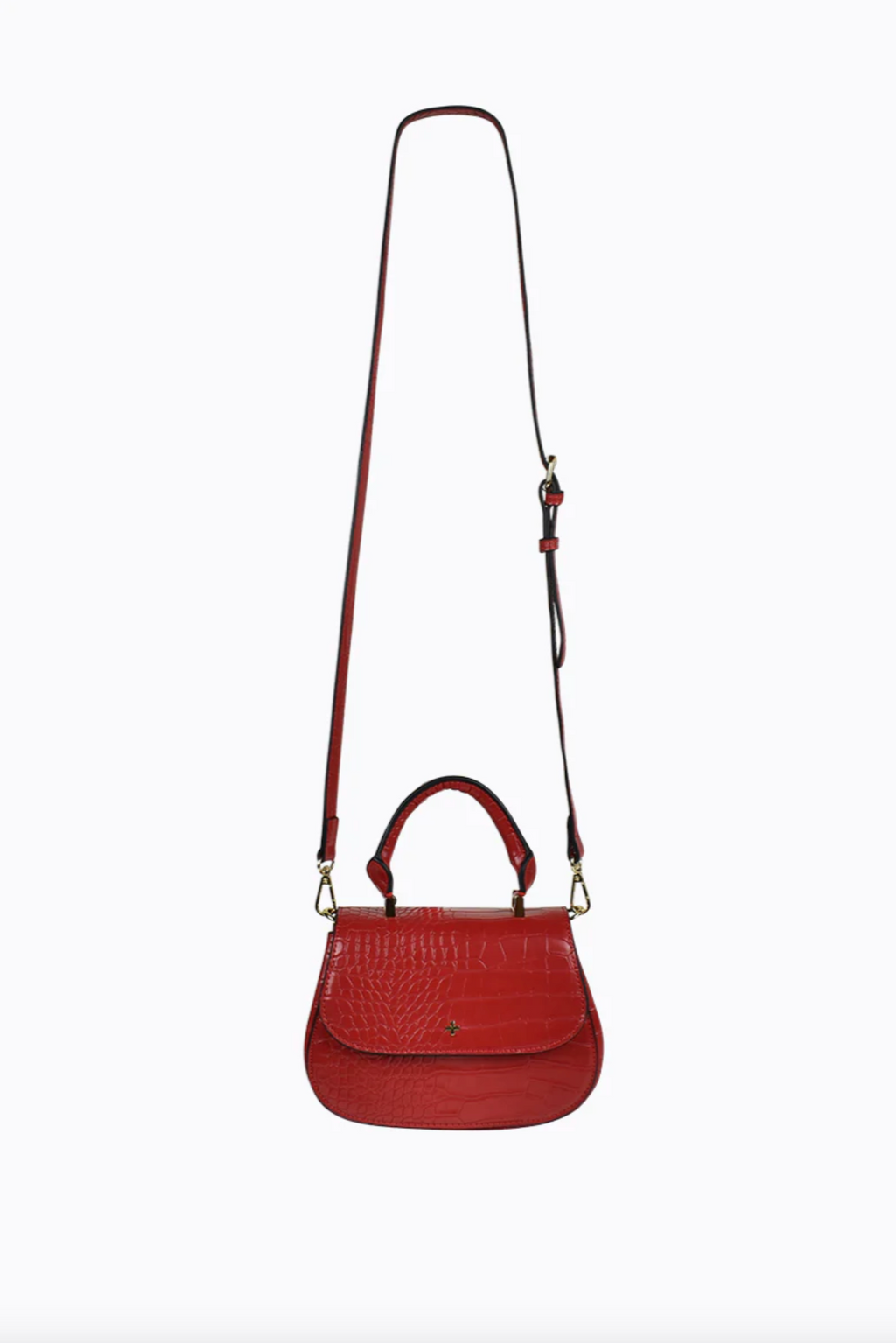 amalie crossbody bag by peta and jain is a vegan croc leather bag with a top handle in red 