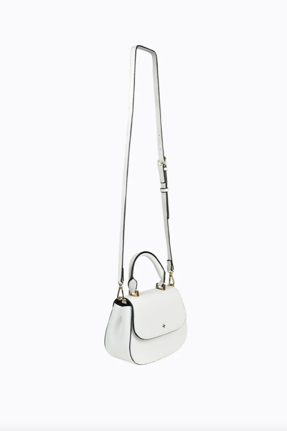 amalie crossbody bag by peta and jain is a vegan leather bag with a top handle in white pebble