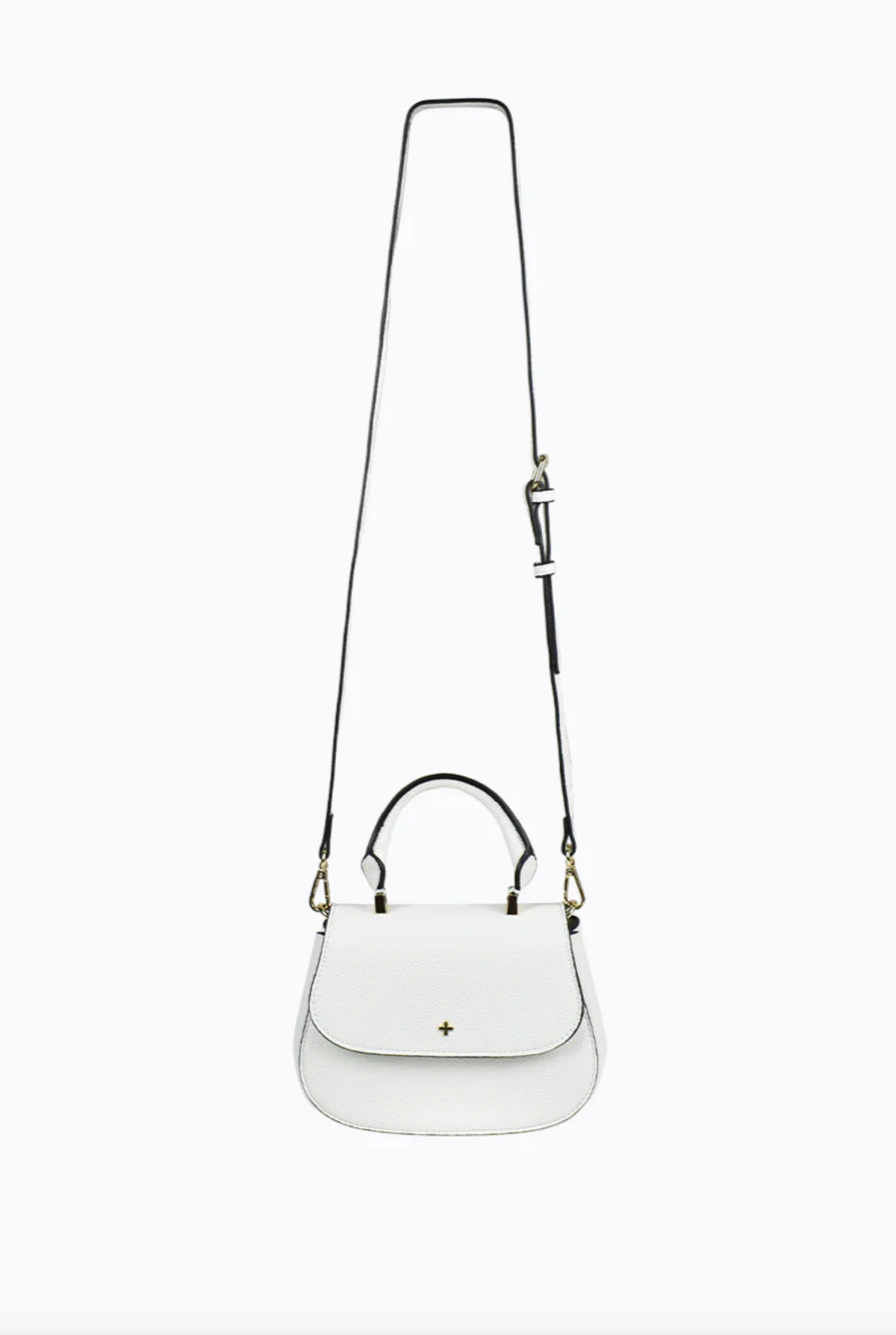 amalie crossbody bag by peta and jain is a vegan leather bag with a top handle in white pebble