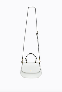amalie crossbody bag by peta and jain is a vegan leather bag with a top handle in white pebble