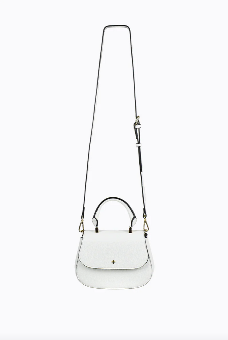amalie crossbody bag by peta and jain is a vegan leather bag with a top handle in white pebble