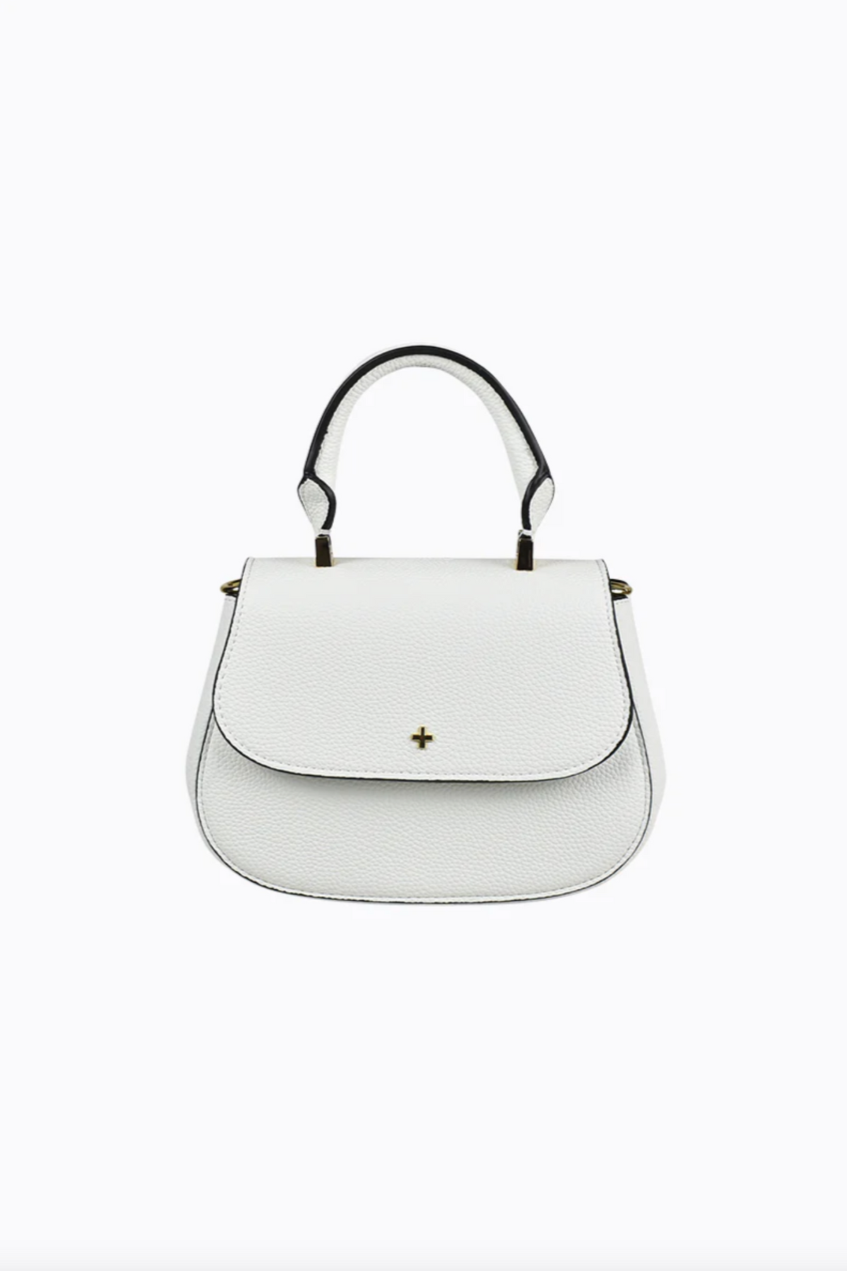 amalie crossbody bag by peta and jain is a vegan leather bag with a top handle in white pebble