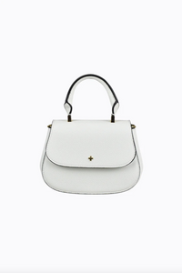 amalie crossbody bag by peta and jain is a vegan leather bag with a top handle in white pebble