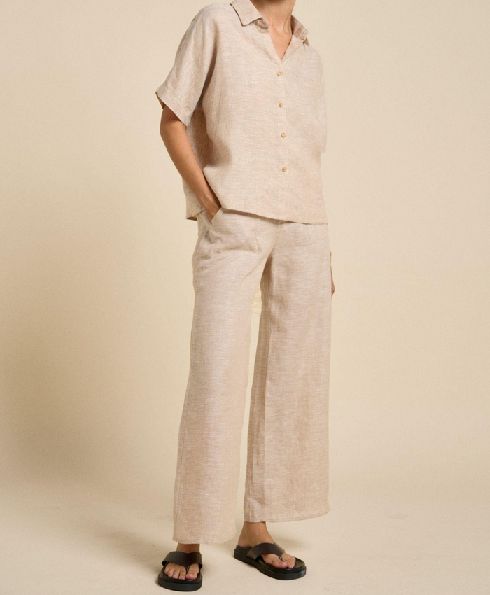 New bondi linen pants by little lies in beige with matching shirt that can be worn as a set