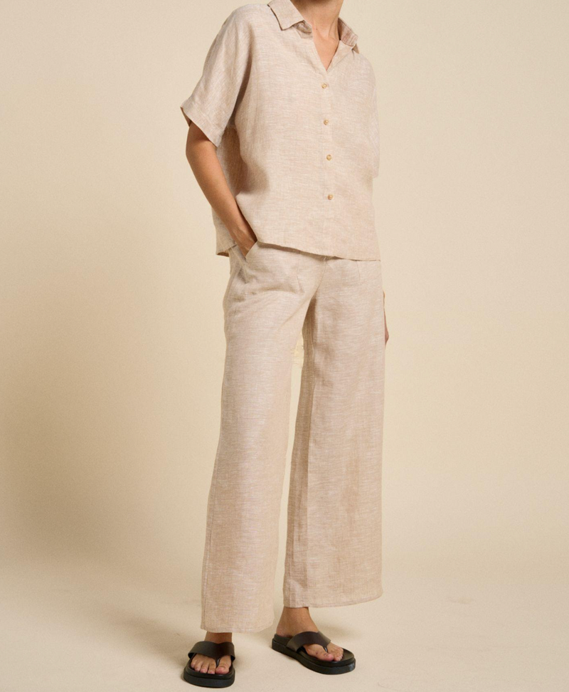 New bondi linen pants by little lies in beige with matching shirt that can be worn as a set