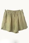 bronte linen shorts in pistachio by little lies