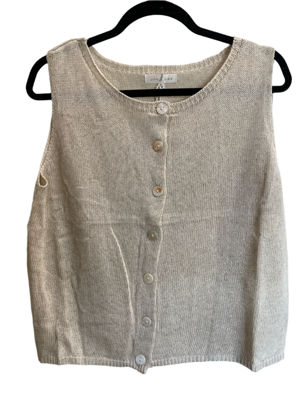 cloe top by little lies is a natural button up knitted tank top