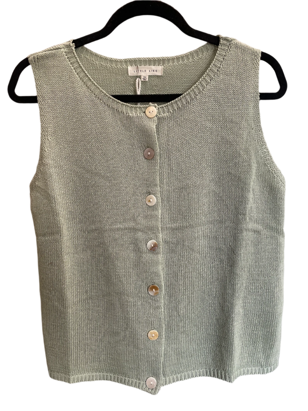 cloe top by little lies is a natural button up knitted tank top