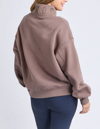 college zip crew by foxwood is a cotton fleece lined sweater in mocha brown
