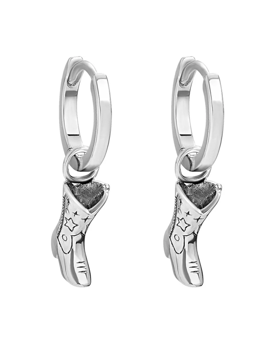 Sterling Silver Cow Girl Boot huggie earrings by midsummer star jewellery