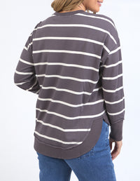 fun casual grey and white stripe cotton long sleeve top by foxwood
