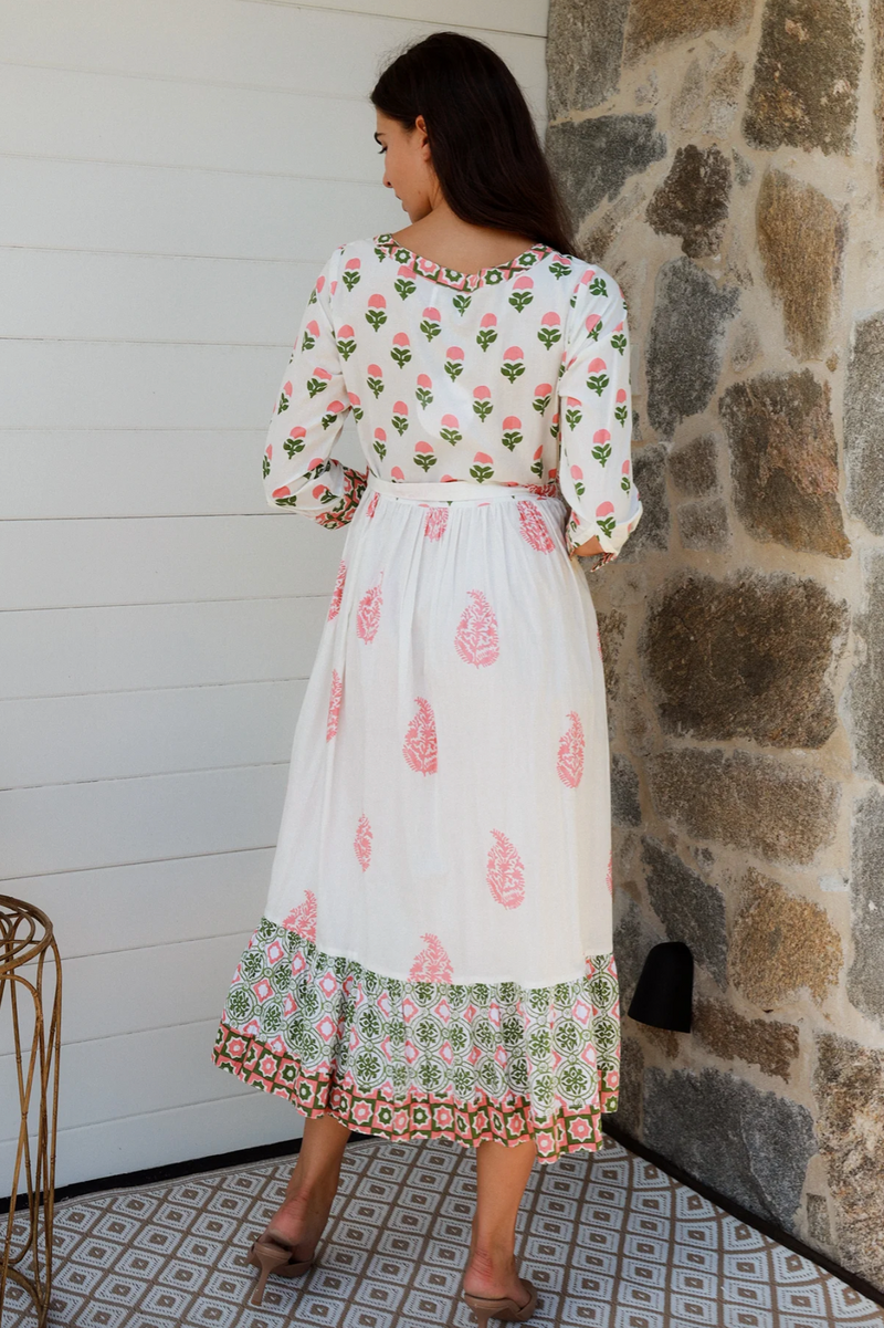 resort style holiday resses in cotton block print