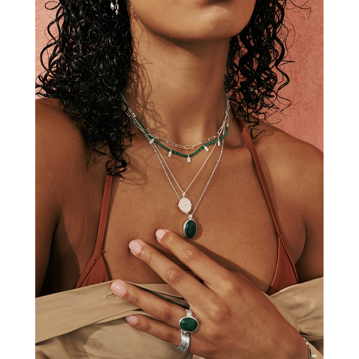 Green Onyx Pendant Necklace - Silver by Murkani