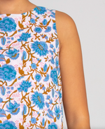 hara reversible top by boom shankar is a cotton sleeveles top with a paisley block print on one side