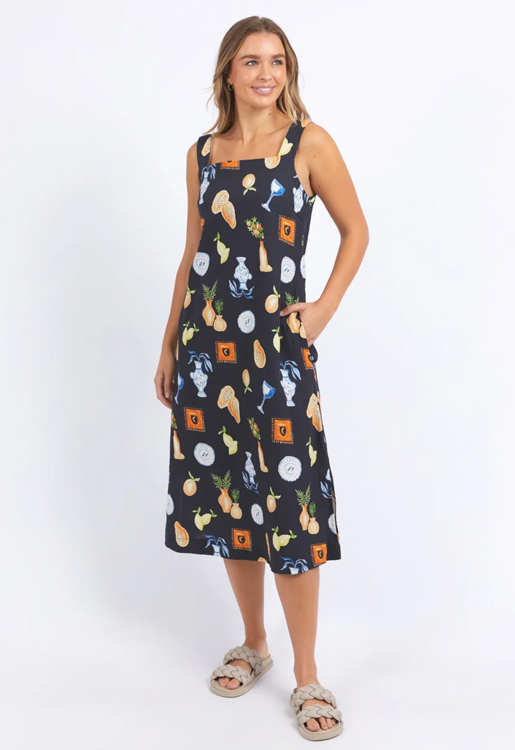 italian linen summer print dress by foxwood