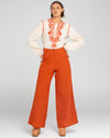  the jadu top by boom shankar is a seventies inspired cream cotton blouse with rust boho embroidery