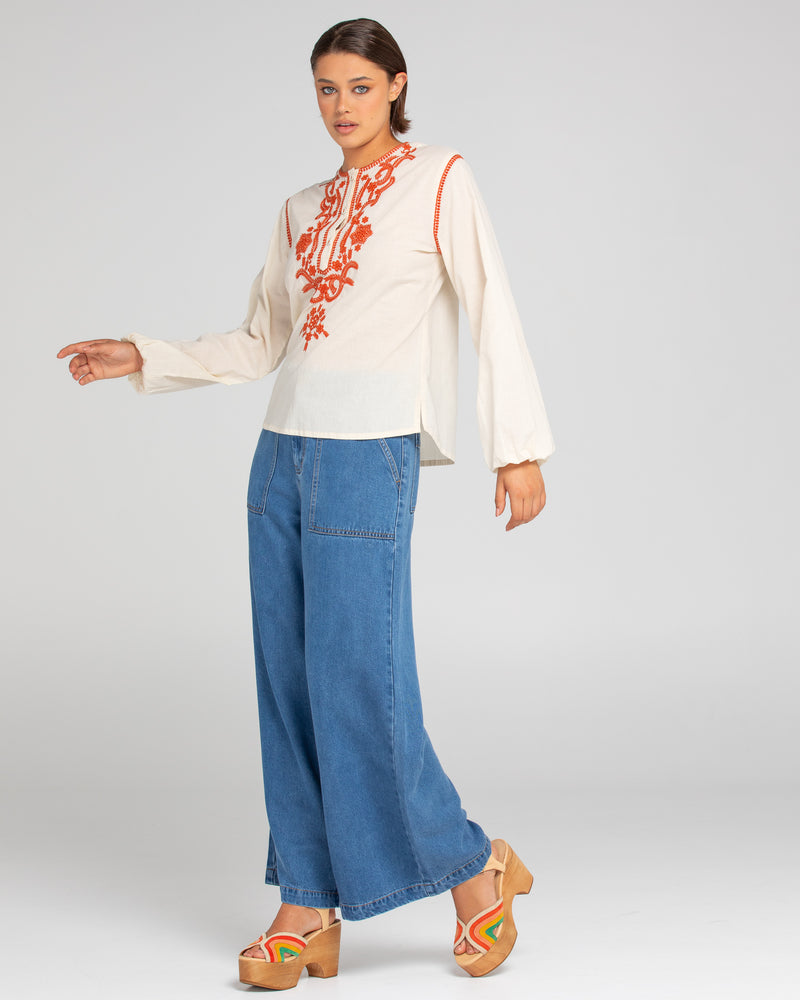 the jadu top by boom shankar is a cotton embroidered bohemian blouse