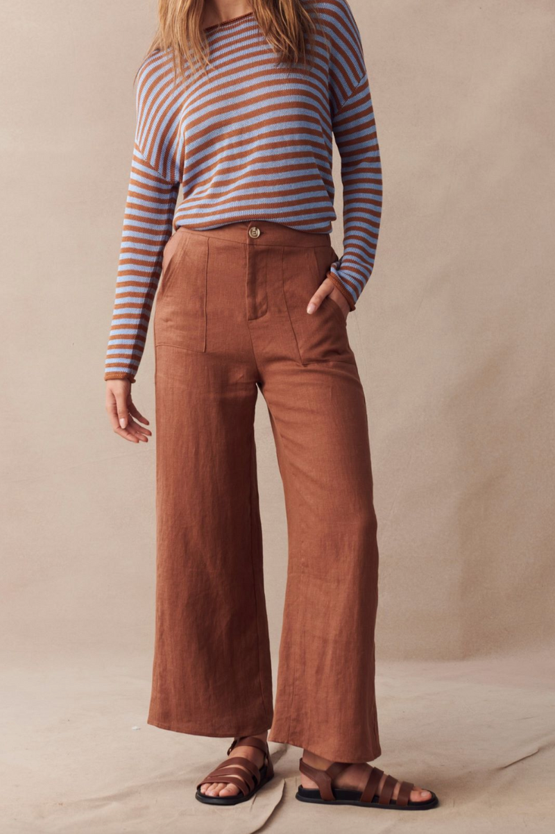 jude linen pants by littlelies are a wide leg zip up rust pant