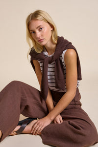 little lies jude linen wide leg pants in chocolate brown