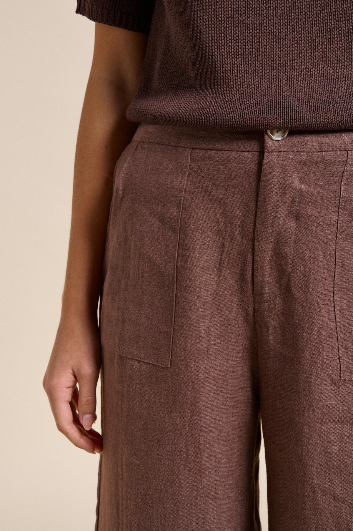little lies jude linen wide leg pants in chocolate brown