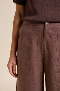 little lies jude linen wide leg pants in chocolate brown