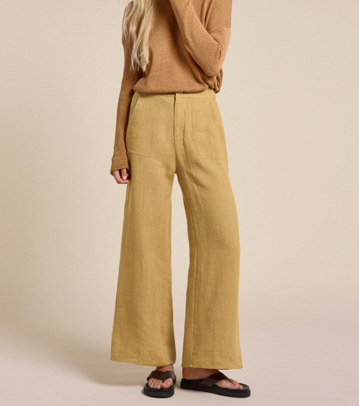 Little Lies jude linen pants in mustard yellow