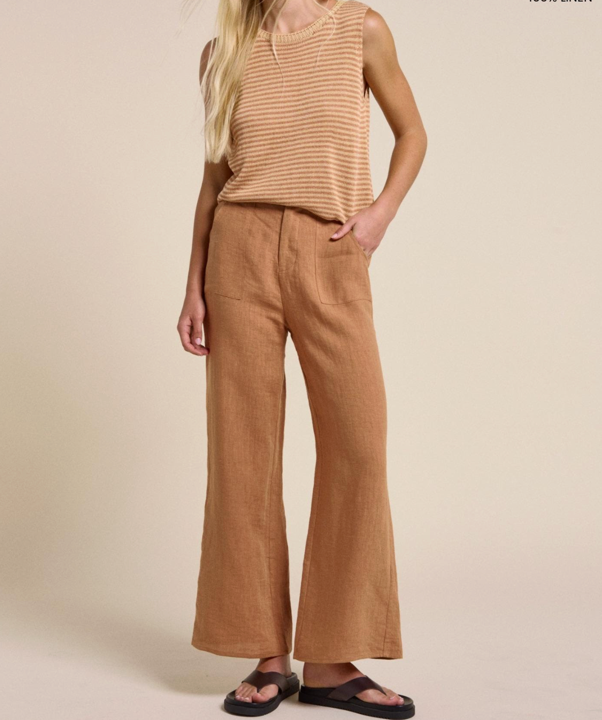 little lies jude linen pants by little lies in rust brown