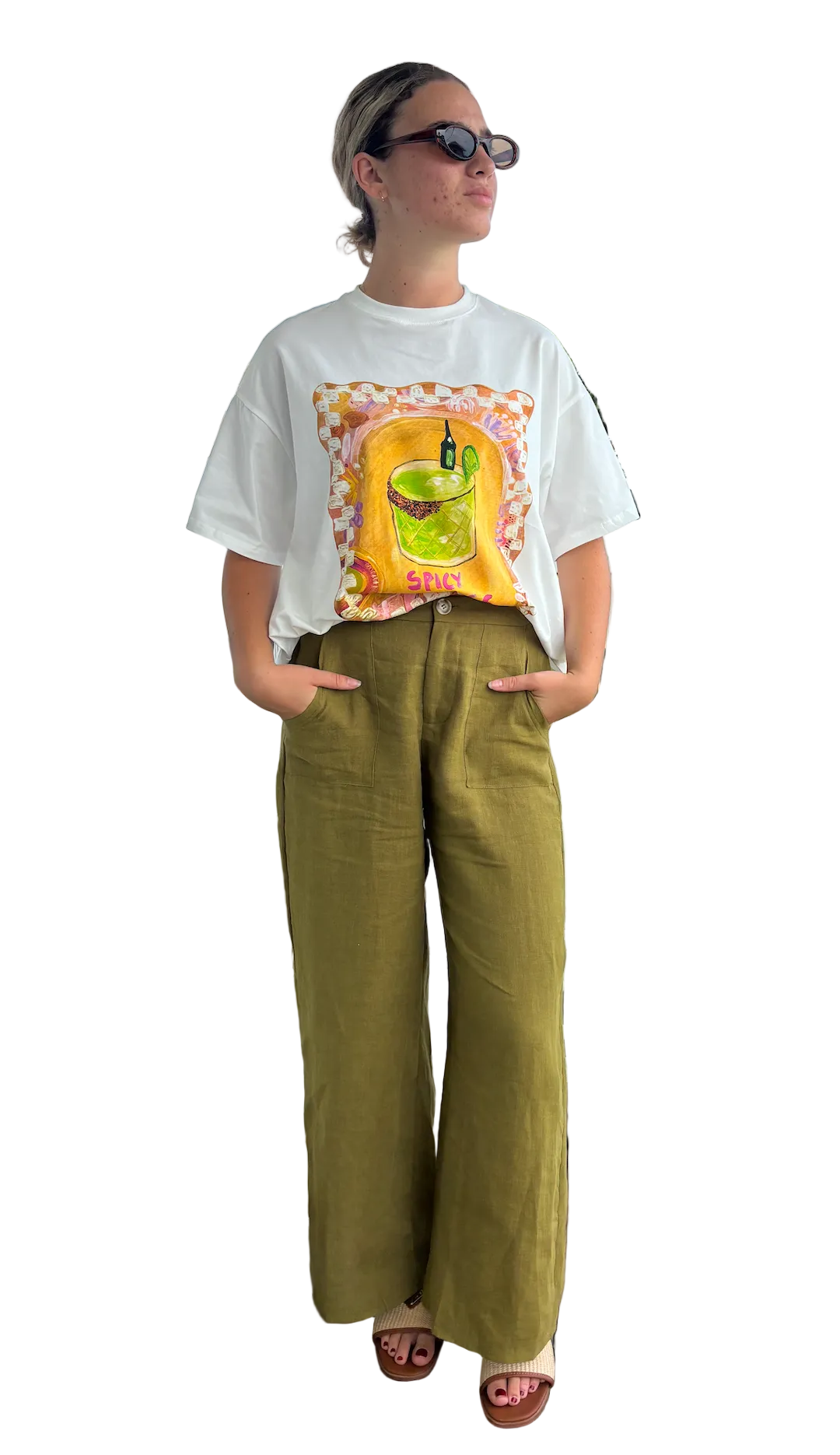 olive green wide leg linen pants by Little Lies