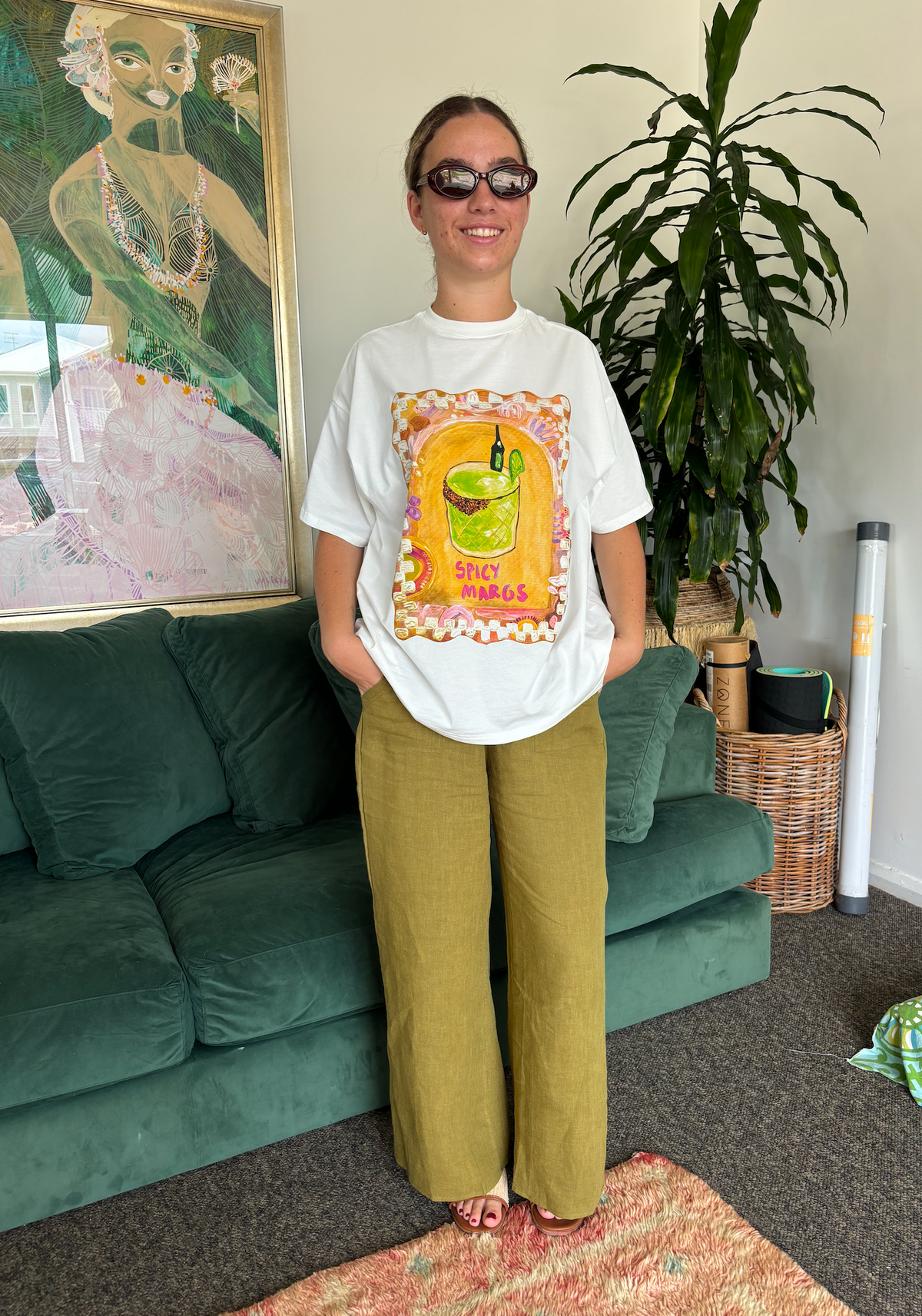 olive green wide leg linen pants by Little Lies