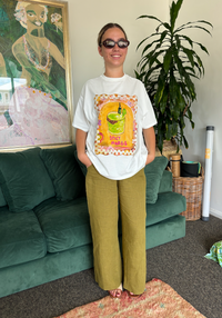 olive green wide leg linen pants by Little Lies