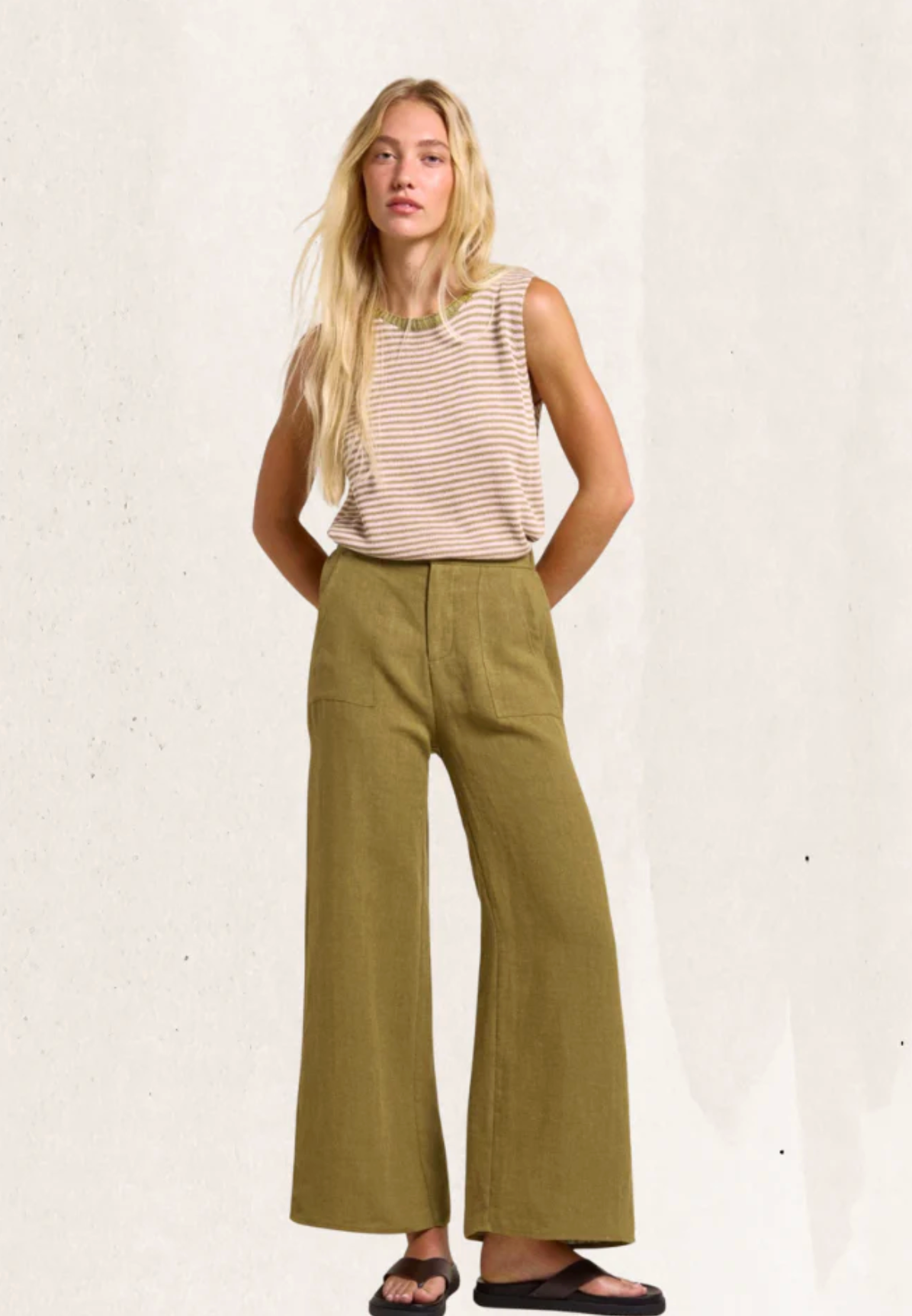 jude linen pants by little lies in olive are a wide leg tailored pant