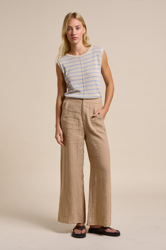 little lies jude linen wide leg pants in taupe