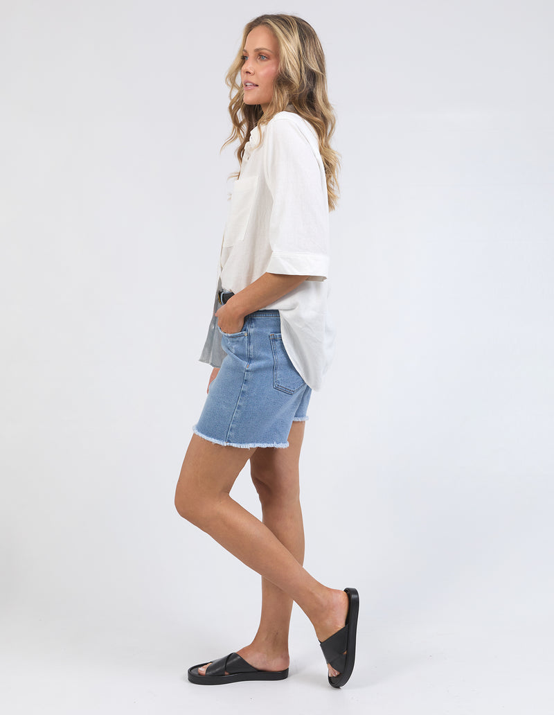 a white linen everyday casual button up shirt by foxwood
