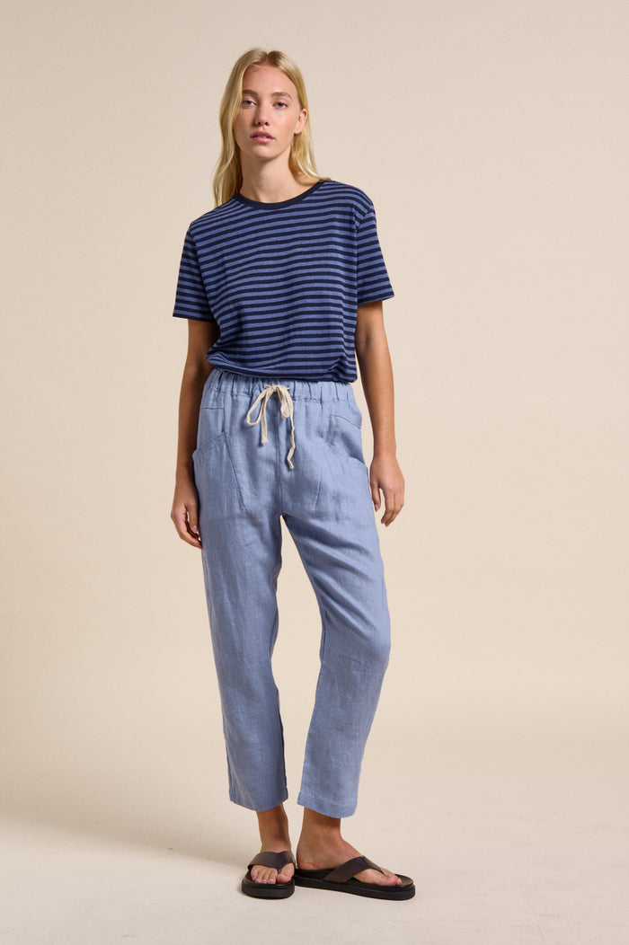 Lola t-shirt by little lies is a classic stripe blue cotton tee