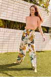 little lies lolita pants are a linen cotton blend button up wide leg Summer pant with a tropical print