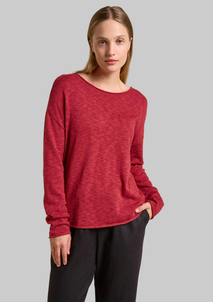 nellie top by little lies is a cotton long sleeve top in cherry red